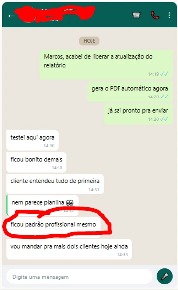 Conversa real no WhatsApp — cliente Aline